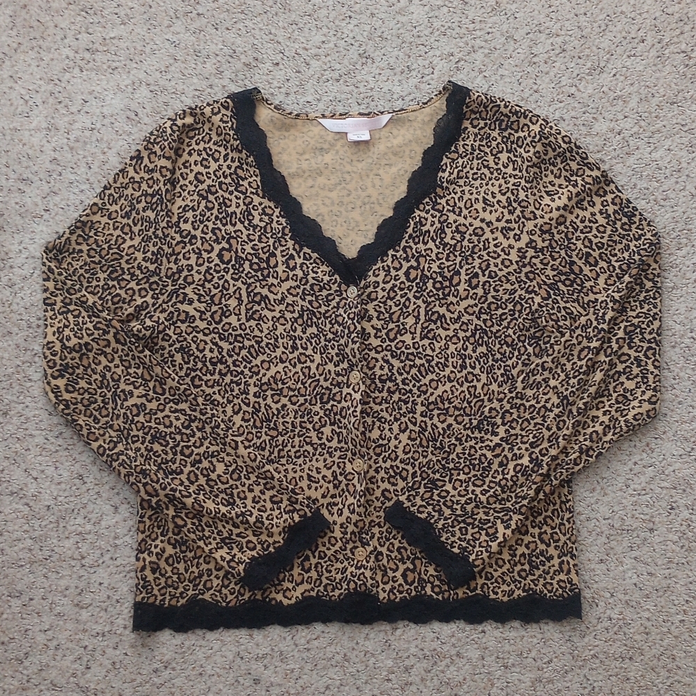 Y2K 2002 Cheetah Print Lace Long Sleeve Cardigan